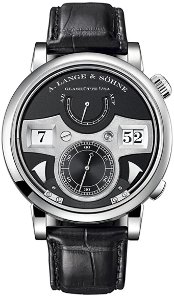 A. Lange & Söhne Zeitwerk Minute Repeater in white gold, showing jumping numerals display with hours and minutes in separate windows