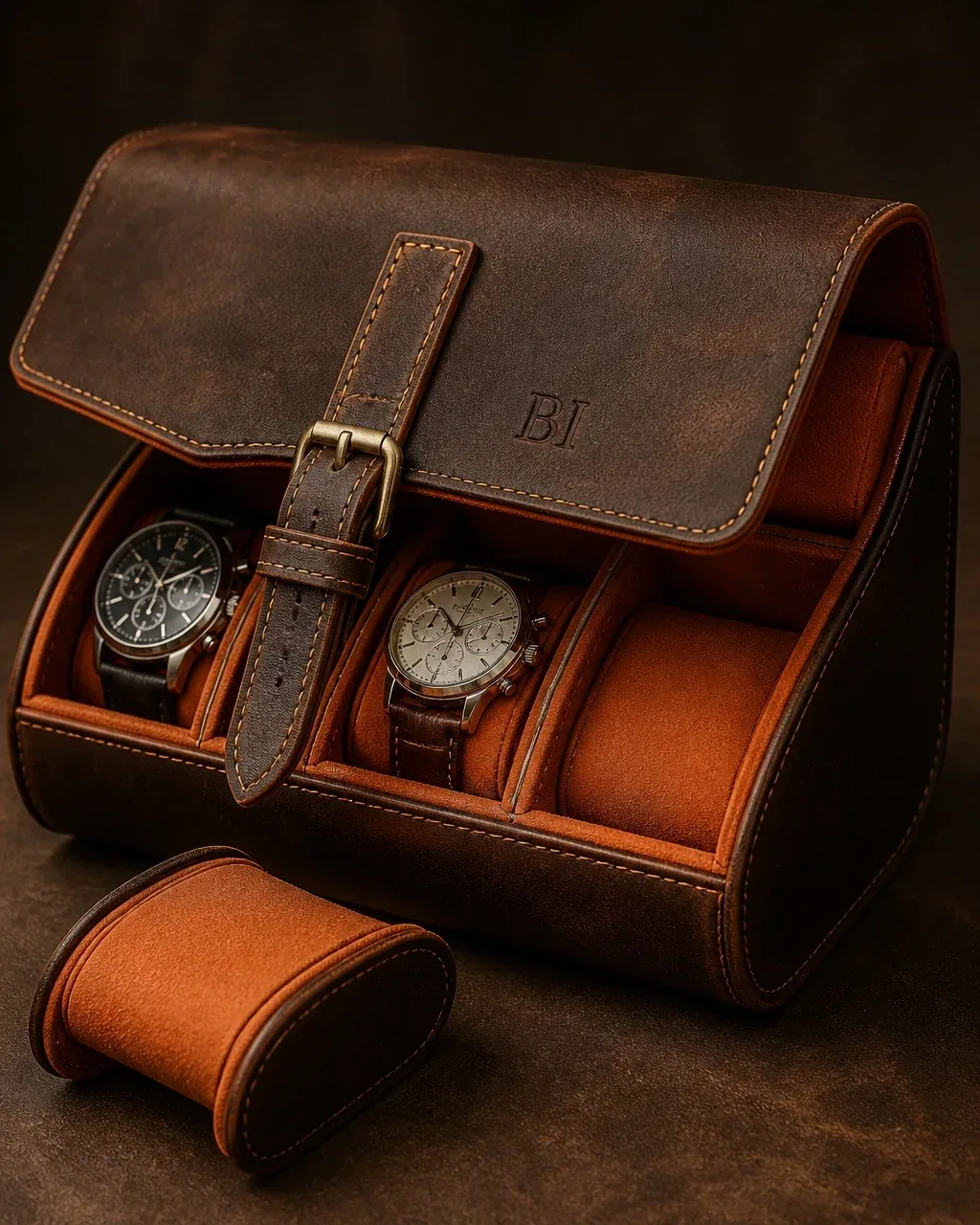 El Vaquero — Bespoke Watch Folio, full-grain leather with Beckham Intemporel insignia