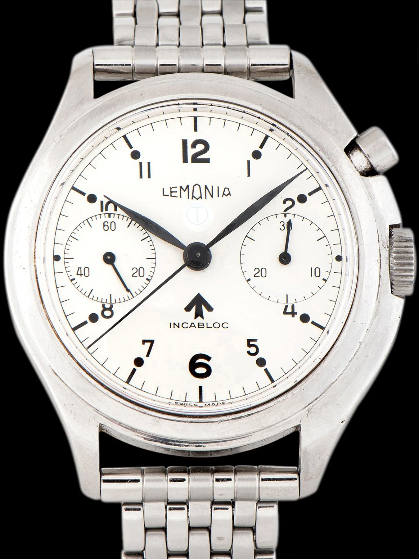 Lemania reference 0552/924-3312, straight-on dial view
